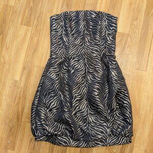 Cache Zebra Striped Strapless Bubble Hem Mini Dress Womens Size 8